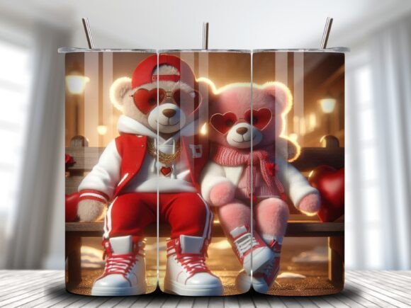 3D Bear Couple Valentine Tumbler Wrap