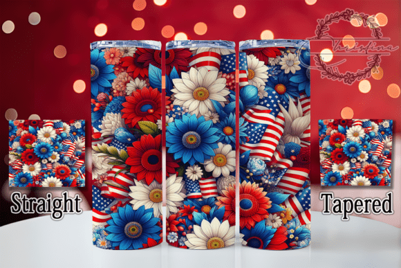 3D Floral Patriotic Tumbler Wrap