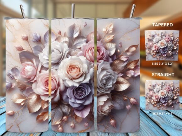 3D Pink-Roses Floral 20oz Tumbler Wrap
