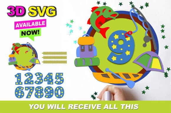 3D SVG Fishing Cake Topper for Creative Designers