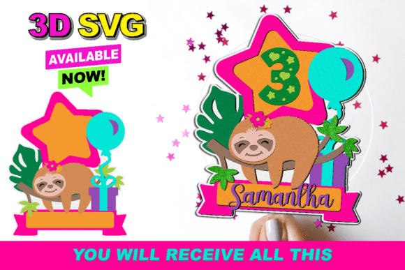 Baby Sloth Cake Topper 3D SVG