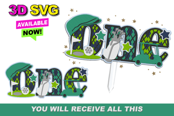Golf Hole in One Cake Topper 3D SVG