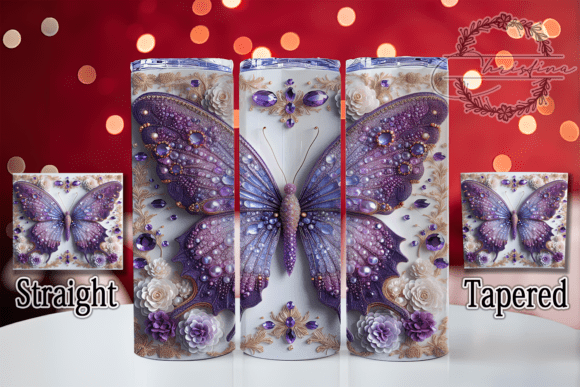 Luxury 3D Purple Gold Butterfly Tumbler Design