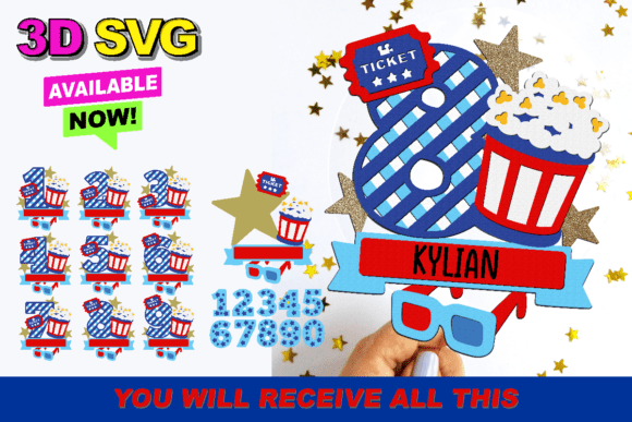 Movie Numbers Topper 3D SVG