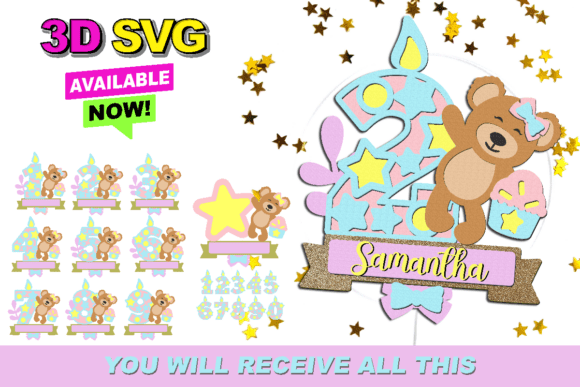 Teddy Bear Numbers Topper 3D SVG