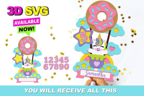 Unicorn Hot Air Balloon Topper 3D SVG